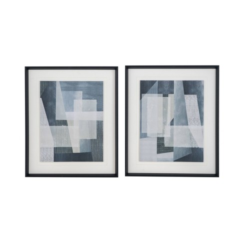 A&B Home Set of 2 Geometric Shapes Black Framed Wall Arts Blue: Mid-Century Modern Decor, Vertical Orientation - image 1 of 4