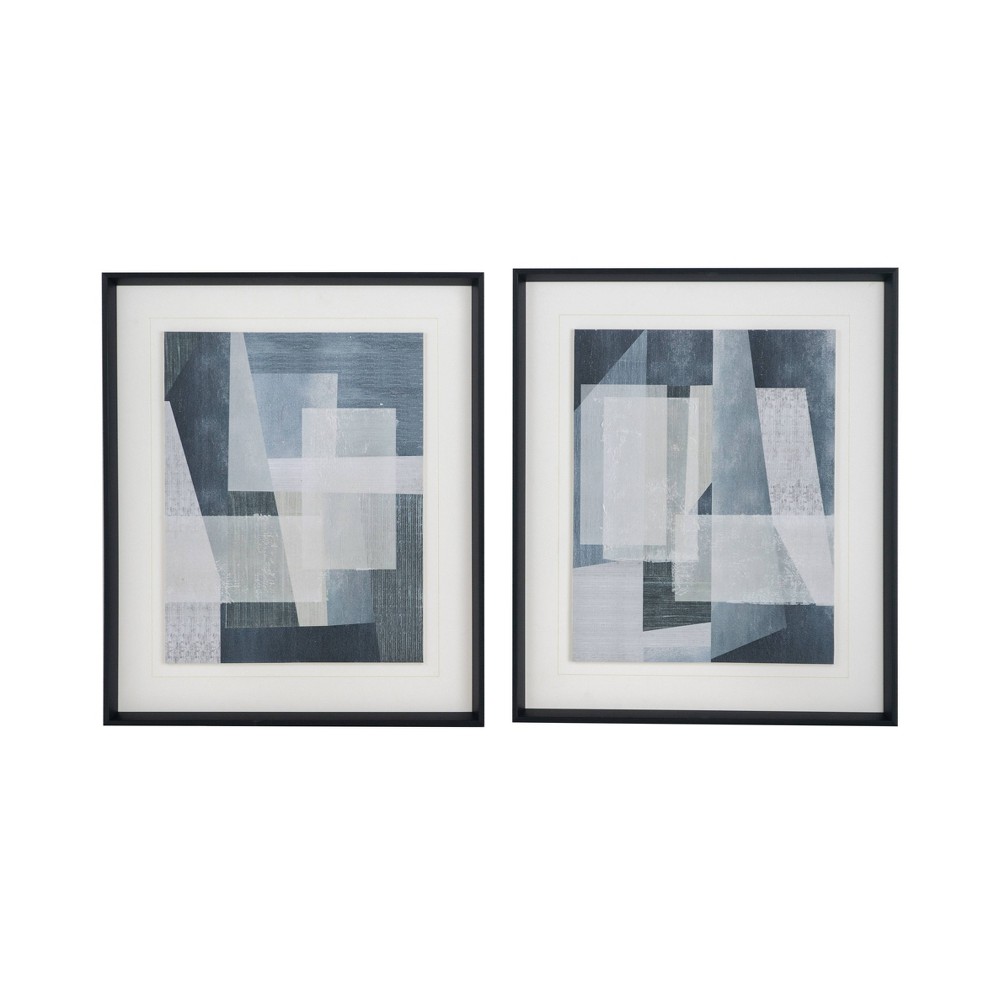 Photos - Wallpaper Set of 2 Geometric Shapes Black Framed Wall Arts Blue - A&B Home