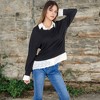 Anna-Kaci Women's V-Neck Top with White Lace Trim and Button Cuffs - 4 of 4