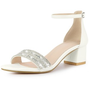 Allegra K Women's Rhinestone Ankle Strap Buckle Closure Chunky Heels Sandals - 1 of 4