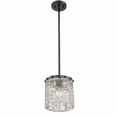 Glacier Textured Glass LED Pendant Light in Matte Black and Gold