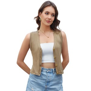 Women's Striped Sweater Vest Trendy Sleeveless V Neck Pullover Sweaters Knit Ribbed Tank Tops - 1 of 4