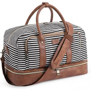CLUCI Duffle Bag Weekender Bags for Women Canvas Anti Theft Travel Bag for Women Overnight Tote Carry On Bags with Shoe Compartment Stripes with Brown - 1 of 3