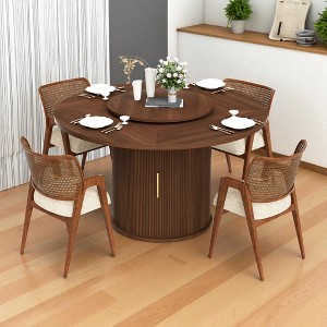 Mshliw 55" Round Dining Table for 6 with Rotating Tray, Double-Tier Storage Rack & Wavy-Striped Sliding Doors, Modern Dining Table for Dining Room - 1 of 4