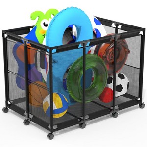 NewHome "210 Gallon Pool Storage Bin with Lockable Wheels, Rolling Mesh Basket for Noodles & Float Organizer"Black - 1 of 4