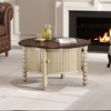 OUTSUPPLY Vintage Round Coffee Table, Modern Cocktail Table with Sliding Door Storage & Slatted Design for Small Spaces - 4 of 4