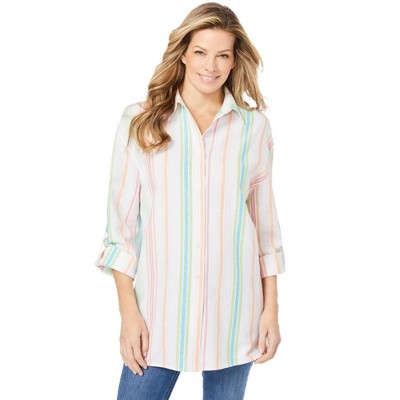 Woman Within Women's Plus Size Linen Button-front Tunic - 6x, Multi ...