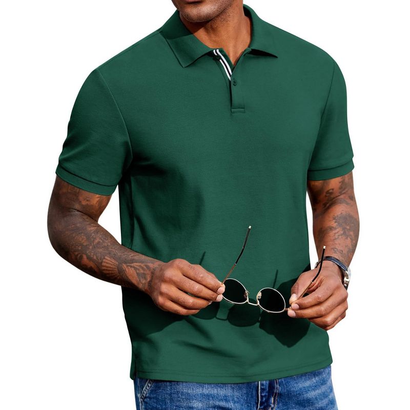 COOFANDY Men Polo Shirts Short Sleeve Polo T Shirts Cotton Pique Casual Collared T-Shirt Green S