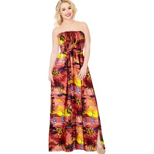 LA LEELA Women's Tube Dress Maxi Party Top One Size Cherry Palm Tree View - 1 of 3