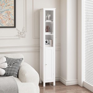 KTMBDW Cabinet with Adjustable Shelf, Storage Cabinet for Small Space, Tall Cabinet, Narrow Cabinet with Door, 5 Compartments (White) - 1 of 4
