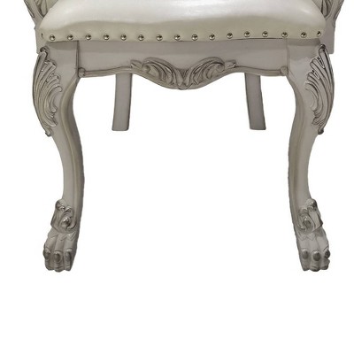 Bone White Faux Leather Tufted Armchair with Wood Frame