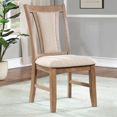 Vynxaria Set of 2 Beige Upholstered Dining Chairs with Tufted Backs and Nail - Head Trim, Ideal for Living Room & Dining Room