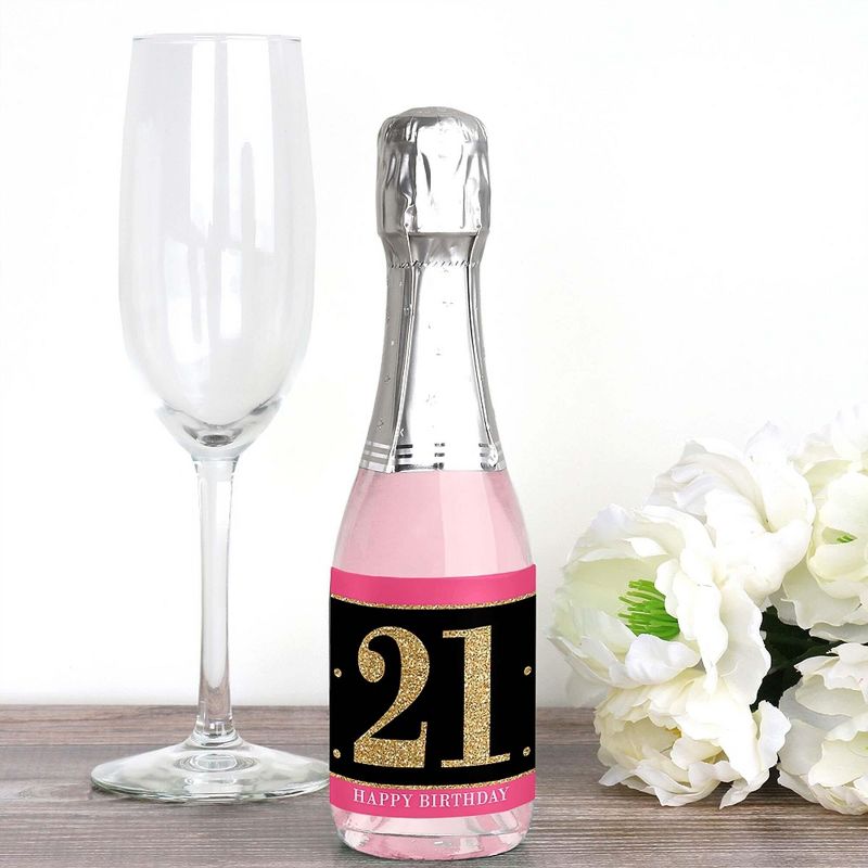 Big Dot of Happiness Finally 21 Girl - 21st Birthday - Mini Wine and Champagne Bottle Label Stickers - 21st Birthday Party Favor Gift - Set of 16, 2 of 7