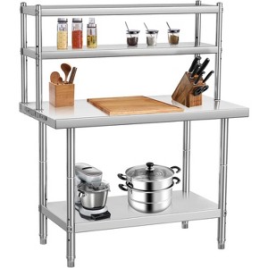 Acekool Stainless Steel Work Table with Overshelves, 30" x 24" Prep Table with Adjustable 30" x 12" Shelf, Commercial Kitchen Utility Table - 1 of 4