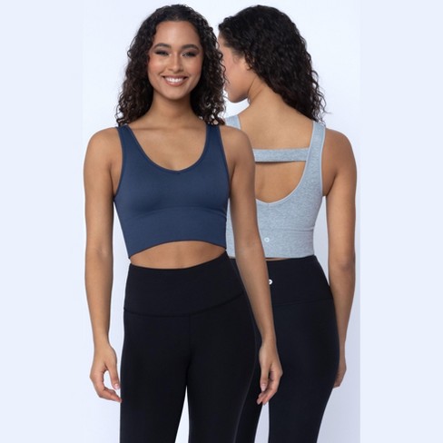 90 Degree By Reflex Womens 2 Pack Ribbed Seamless Bianca Strappy Back  V-neck Cropped Tank - Mood Indigo/htr.grey - Small : Target