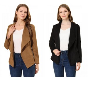 INSPIRE CHIC Women's Faux Suede Lapel Draped Outwear Open Front Jacket 2 Packs - 1 of 4