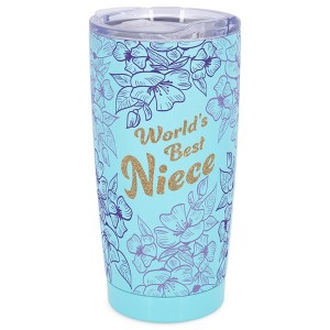Elanze Designs 20 oz Stainless Steel On the Go Insulated Travel Tumbler With Push Top Lid, Purple Floral World's Best Niece Sky Blue - 1 of 4