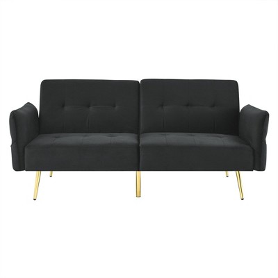 NicBex Comfy Loveseat Sofa with Adjustable Back Modern Convertible Sofa Bed with Metal Legs and Side Storage Pocket for Bedroom,Living Room,Black