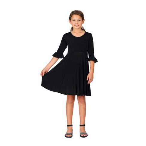 Girls Elbow Length Sleeve Fit And Flare Party Dress-black-l : Target