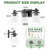 DORESshop 3-Light Vanity Wall Sconce, Black Finish, Transparent Tube Glass Shades, Square Plate with Rods, E26 Bulb Compatible - 2 of 4
