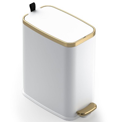 Small Bathroom Trash Can with Lid Soft Close-5L/1.3 Gal Slim Garbage Can-Metal Step Wastebasket-Rectangle Narrow Waste Bin