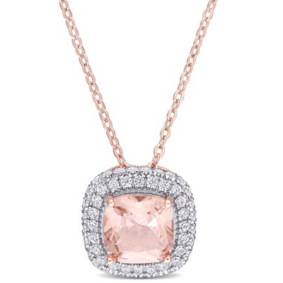 EVERLY JEWELRY | Rose Plated Sterling Silver 2.85 CT TGW Cubic Zirconia & Simulated Morganite Fashion Necklace, 16+2" Ext.