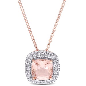 EVERLY JEWELRY | Rose Plated Sterling Silver 2.85 CT TGW Cubic Zirconia & Simulated Morganite Fashion Necklace, 16+2" Ext. - 1 of 4