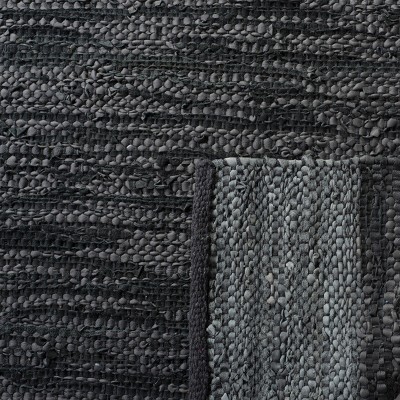 Handmade Black and Grey Leather Square Area Rug