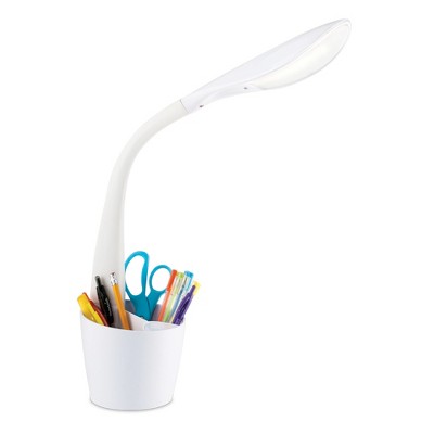 White Adjustable LED Desk Lamp with Touch Controls and Organizer