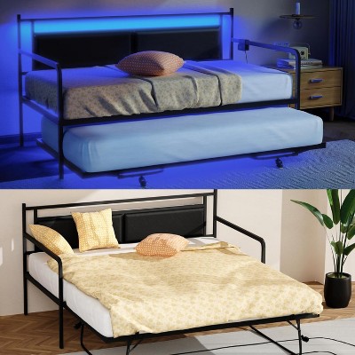 VINGLI Twin Daybed with Pop Up Trundle,Sofa Day Bed with LED Light & Charing Station