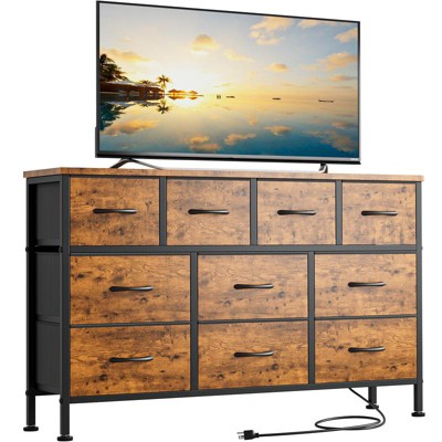 Gikpal 10 Drawer Dresser, Dresser TV Stand with Power Outlet, Bedroom Dresser, Chest of Drawers for 55'' Long TV, Dresser for Storage and Organization