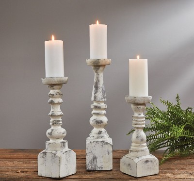 Brighton White Distressed Wood 15" Candlestick