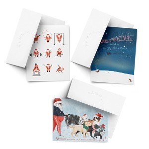 Holiday Winter Card Pack (3ct, Assorted) Santa Working Out, Santa Dog Walking, Slay Wishes by Ramus & Co - 1 of 4