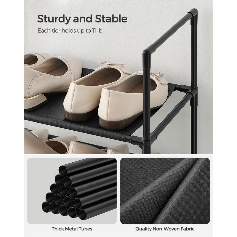 SONGMICS 10 Tier Shoe Rack - Space-Saving Shoe Shelf Organizer, Metal Frame, Non-Woven Fabric Shelves - Ideal for Entryway, Bedroom - Black, 4 of 10