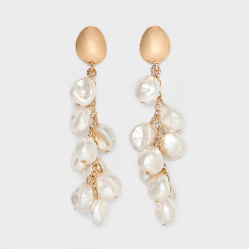 Pearl Waterfall Drop Earrings - A New Day™ White/gold : Target