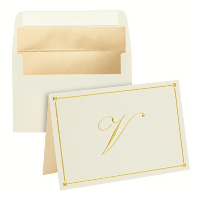 Pipilo Press 24 Pack Ivory Gold Foil Letter Blank Note Cards with Envelopes 4x6, Initial Monogrammed Personalized Stationery Set