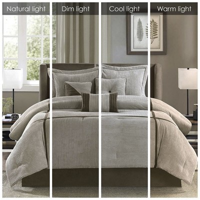 Madison Park 7Pcs Micro Corduroy Textile Comforter Set, Premium Touch Luxury Design Bedding Set with Matching Bedskirt and Pillows, Taupe, Queen — фото 4