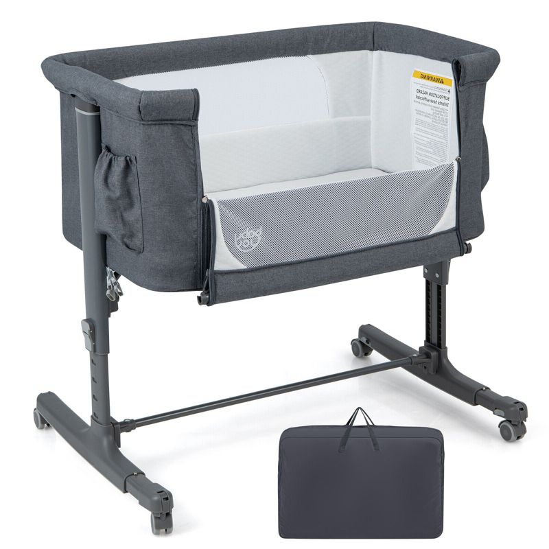 Costway 3-in-1 Baby Bassinet Beside Sleeper Crib with 5-Level Adjustable Heights, 1 of 11