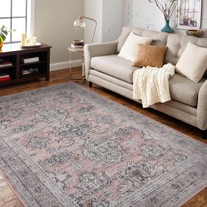 Vintage Area Rug Floral Printed Carpet Non Slip Oriental Distressed Floor Mat Washable Low Pile Indoor Carpet for Bedroom Kitchen Office - 1 of 4
