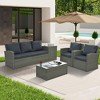 Maggift 5PCS Patio Seating Rattan Furniture Set Sectional Sofa Cushioned Garden, Tempered Glass Table, Black, 67.5"*24.2"*29.7" - 4 of 4