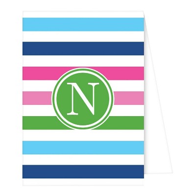 10ct Note Cards - Preppy Stripe Monogram - N