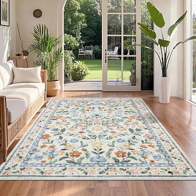 homfan Washable Runner Rug for Hallway Floral Print Kitchen Runner with Non-Slip Backing, Non-Shedding Low Pile Accent Rug