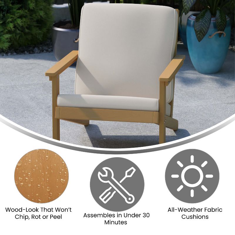 Merrick Lane All-Weather Poly Resin Wood Adirondack Style Deep Seat Patio Club Chair with Cushions, 4 of 6