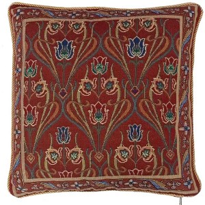 Signare USA Cushion Cover Art Nouveau Lotus Flower Dark Red 18 x 18 inch - 1 of 1
