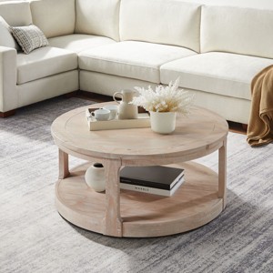 FONTOI Large Round Wooden Center Coffee Table Modern Minimalist Sofa Table Center Table for Living Room Office, Beige, 40"* 40"*17.52" - 1 of 4