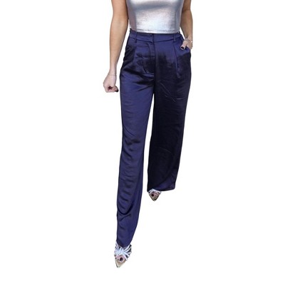 Women's Satin Elastic Waist Trouser - SKIES ARE BLUE