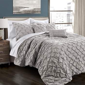 Home Boutique Ravello Pintuck Comforter - Light Gray - 5 Piece Bedding Set -Full / Queen