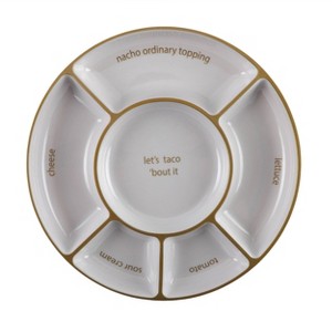 Cook With Color Round Sectional Serving Platter Cream/Gold - 1 of 3