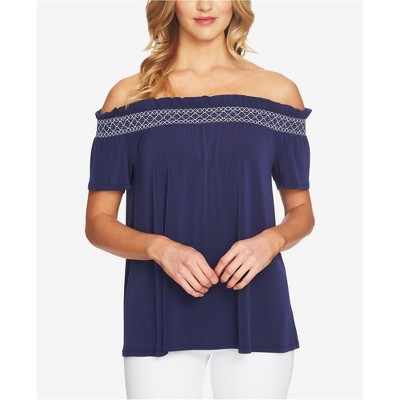 CeCe Womens Smocked Off the Shoulder Blouse