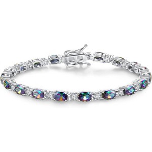Sterling Silver Tennis Bracelet with Birthstone Charms, 7 Inch Fine Jewelry Christmas Gift for Women - 1 of 4